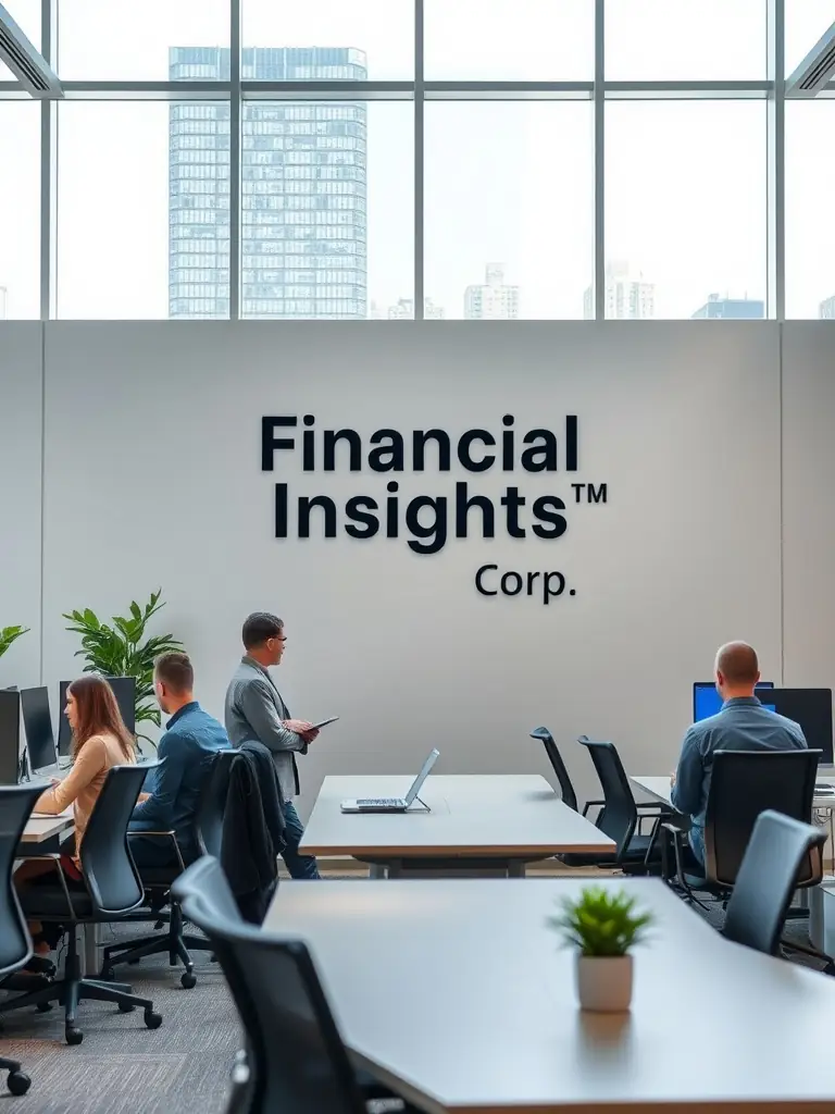 A professional photo of a modern financial office with employees working on computers, representing the financial services industry.