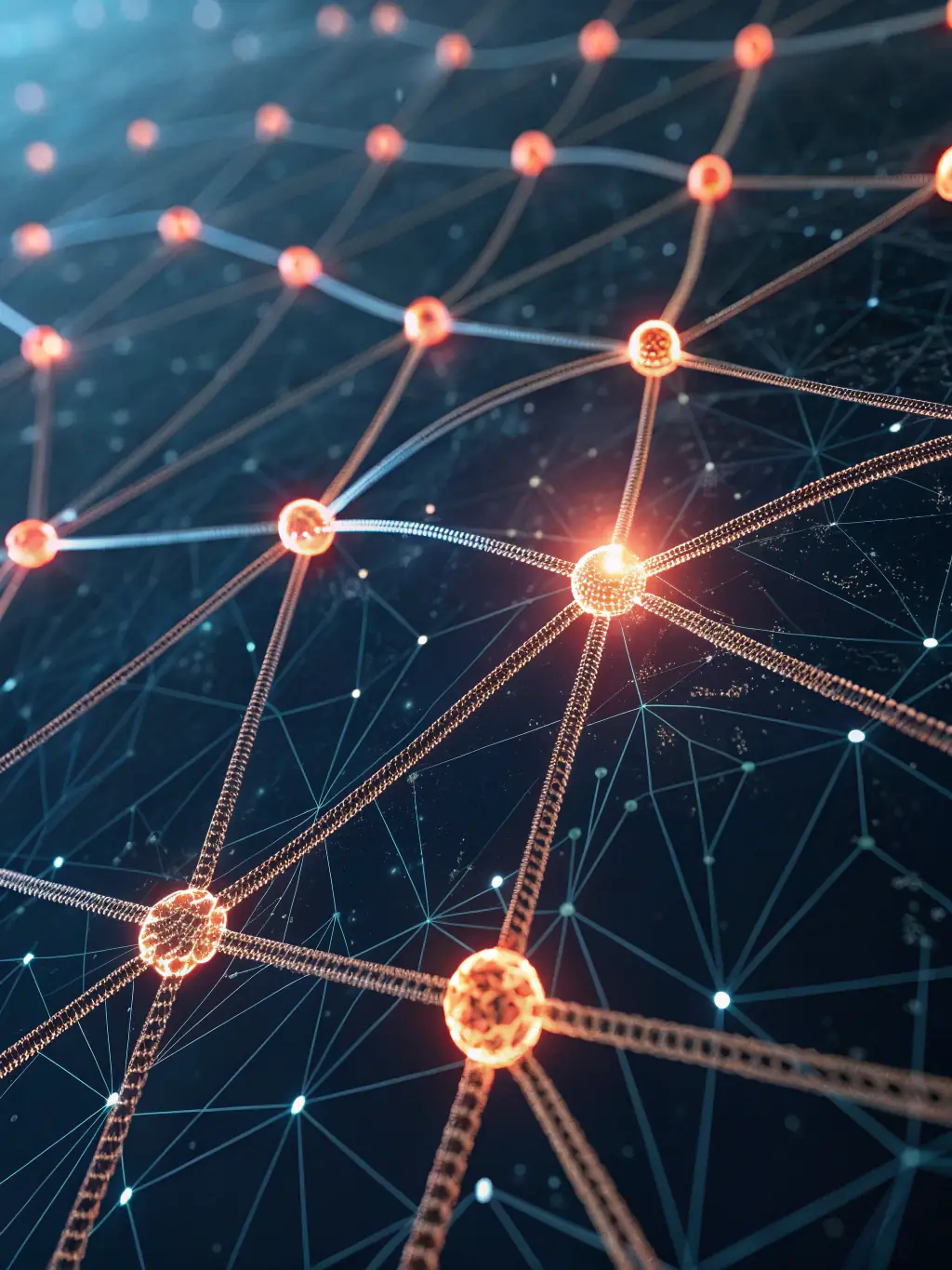 An abstract image representing artificial intelligence, with glowing neural networks and data streams, symbolizing Musa Links' AI capabilities.